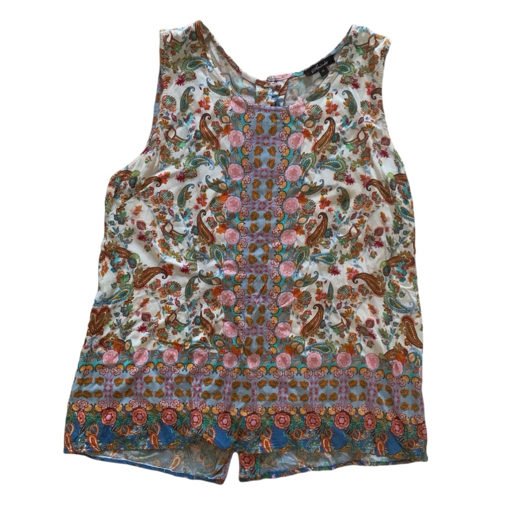 Boho Soirée paisley hippie pattern tank tunic lightweight size XL blouse